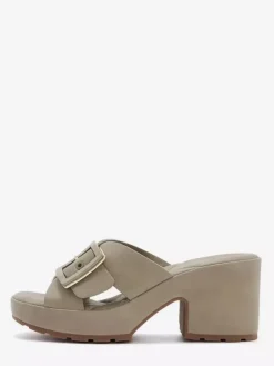 Chunky Heel Slides Women's Open Toe Buckle Detail Sandal Shoes