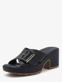Chunky Heel Slides Women's Open Toe Buckle Detail Sandal Shoes