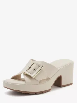 Chunky Heel Slides Women's Open Toe Buckle Detail Sandal Shoes