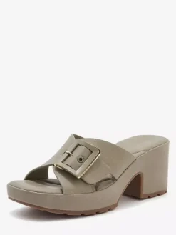 Chunky Heel Slides Women's Open Toe Buckle Detail Sandal Shoes