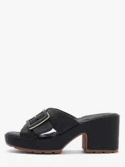 Chunky Heel Slides Women's Open Toe Buckle Detail Sandal Shoes