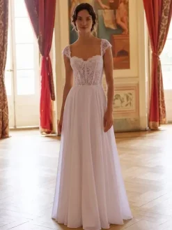 Civil Wedding Dress A-Line Sweetheart Neck Sleeveless Lace Boho Bridal Dresses