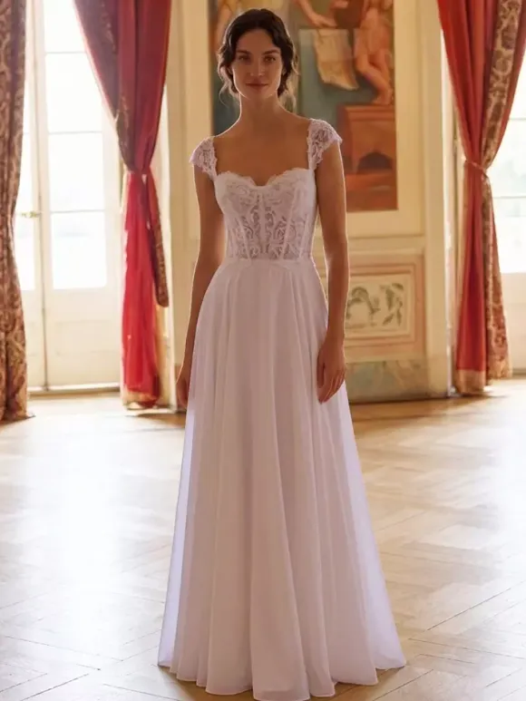 Civil Wedding Dress A-Line Sweetheart Neck Sleeveless Lace Boho Bridal Dresses
