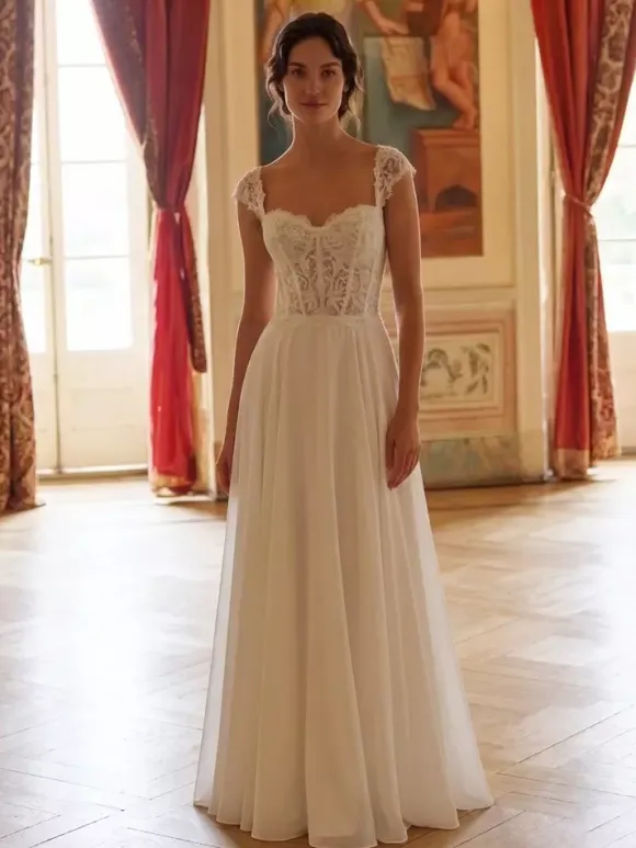 Civil Wedding Dress A-Line Sweetheart Neck Sleeveless Lace Boho Bridal Dresses