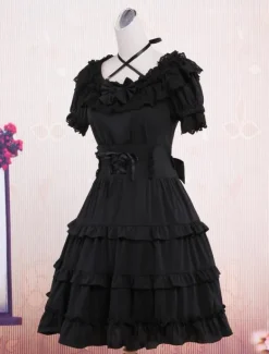 Classic Black Short Sleeves Cotton Cute Lolita One-Piece