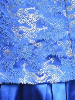 Classic Blue Qi Lolita Dress Sleevesless Lace Up Printed Satin
