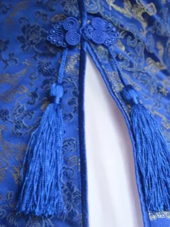 Classic Blue Qi Lolita Dress Sleevesless Lace Up Printed Satin