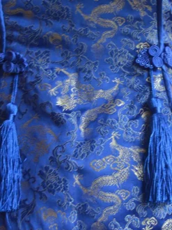 Classic Blue Qi Lolita Dress Sleevesless Lace Up Printed Satin