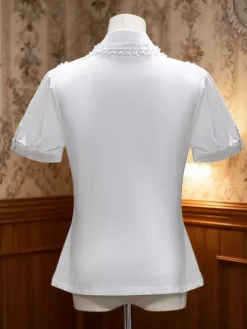 Classic Lolita Blouse Cotton Bowknot Ruffles White Lolita Top