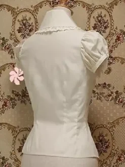 Classic Lolita Blouse Cotton Bowknot Ruffles White Lolita Top
