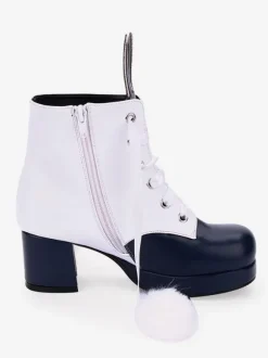 Classic Lolita Boots Bunny Ear Pom Pom Two Tone Chunky High Heel Lolita Shoes