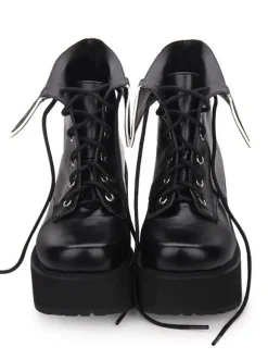 Classic Lolita Boots Lace Up Two Tone Round Toe Platform Lolita Footwear