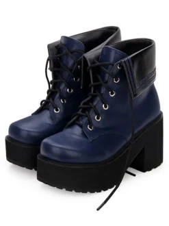 Classic Lolita Boots Lace Up Two Tone Round Toe Platform Lolita Footwear