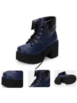 Classic Lolita Boots Lace Up Two Tone Round Toe Platform Lolita Footwear