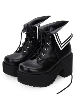 Classic Lolita Boots Lace Up Two Tone Round Toe Platform Lolita Footwear