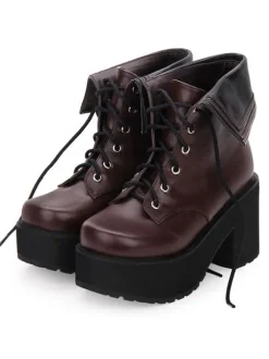Classic Lolita Boots Lace Up Two Tone Round Toe Platform Lolita Footwear