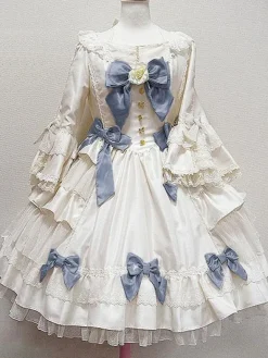Classic Lolita Dress OP Alice Black Hime Long Sleeve Lace Ruffled Bow Button Lolita One Piece Dress With Red Flowers