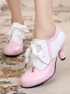 Classic Lolita Footwear Roudn Toe Lace Up White Lolita Shoes