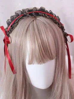 Classic Lolita Headdress Ruffle Lace Bow Black Lolita Hair Accessory