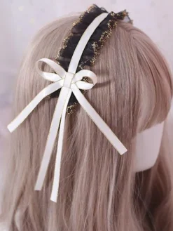 Classic Lolita Headdress Ruffle Lace Bow Black Lolita Hair Accessory