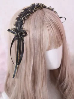 Classic Lolita Headdress Ruffle Lace Bow Black Lolita Hair Accessory