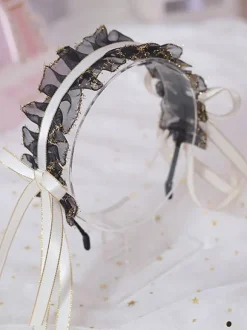 Classic Lolita Headdress Ruffle Lace Bow Black Lolita Hair Accessory