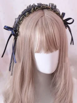 Classic Lolita Headdress Ruffle Lace Bow Black Lolita Hair Accessory