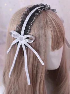 Classic Lolita Headdress Ruffle Lace Bow Black Lolita Hair Accessory