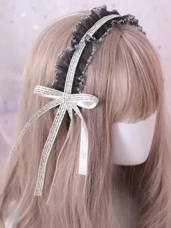 Classic Lolita Headdress Ruffle Lace Bow Black Lolita Hair Accessory