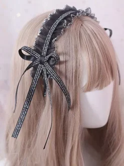 Classic Lolita Headdress Ruffle Lace Bow Black Lolita Hair Accessory