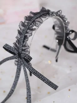 Classic Lolita Headdress Ruffle Lace Bow Black Lolita Hair Accessory