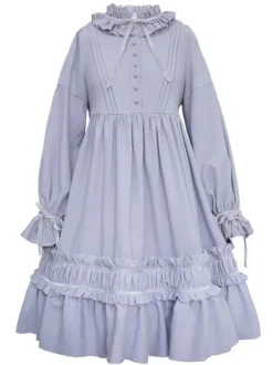 Classic Lolita One Piece Dress Solid Color Long Sleeve Vintage Lolita One Piece Dress