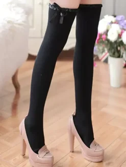 Classic Lolita Stockings White Bows Ribbons Printed Lolita Knee High Socks