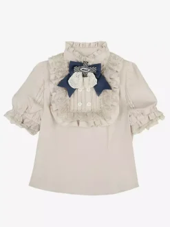 Classic Lolita Suit White Blouse And Blue Skirt And Corset Three-Piece Set Steampunk Era Style Lolita Costumes