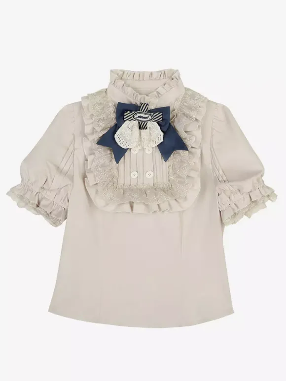 Classic Lolita Suit White Blouse And Blue Skirt And Corset Three-Piece Set Steampunk Era Style Lolita Costumes