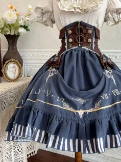 Classic Lolita Suit White Blouse And Blue Skirt And Corset Three-Piece Set Steampunk Era Style Lolita Costumes