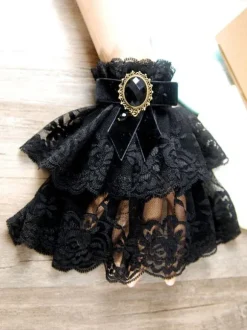 Classic Lolita Wrist Bands Lace Ruffles Gems Black Lolita Accessories