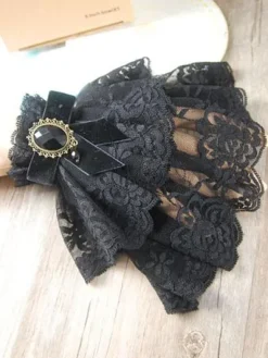 Classic Lolita Wrist Bands Lace Ruffles Gems Black Lolita Accessories