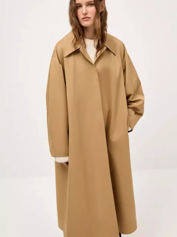 Classic Long Trench Coat For Women - Khaki Minimalist Single-Breasted Relaxed Fit Dust Coat - Spring Office-to-dinner Outerwear 2026