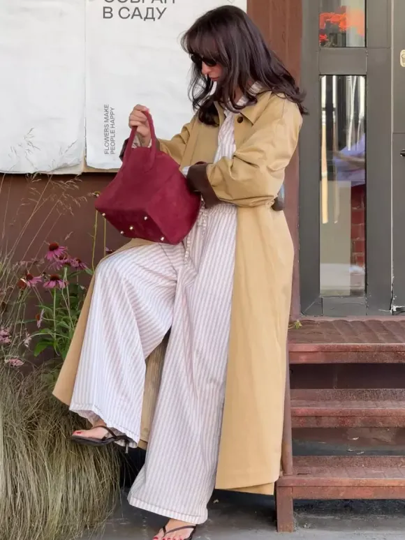 Classic Long Trench Coat For Women - Khaki Minimalist Single-Breasted Relaxed Fit Dust Coat - Spring Office-to-dinner Outerwear 2026