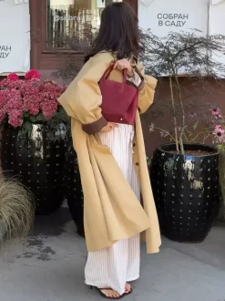 Classic Long Trench Coat For Women - Khaki Minimalist Single-Breasted Relaxed Fit Dust Coat - Spring Office-to-dinner Outerwear 2026