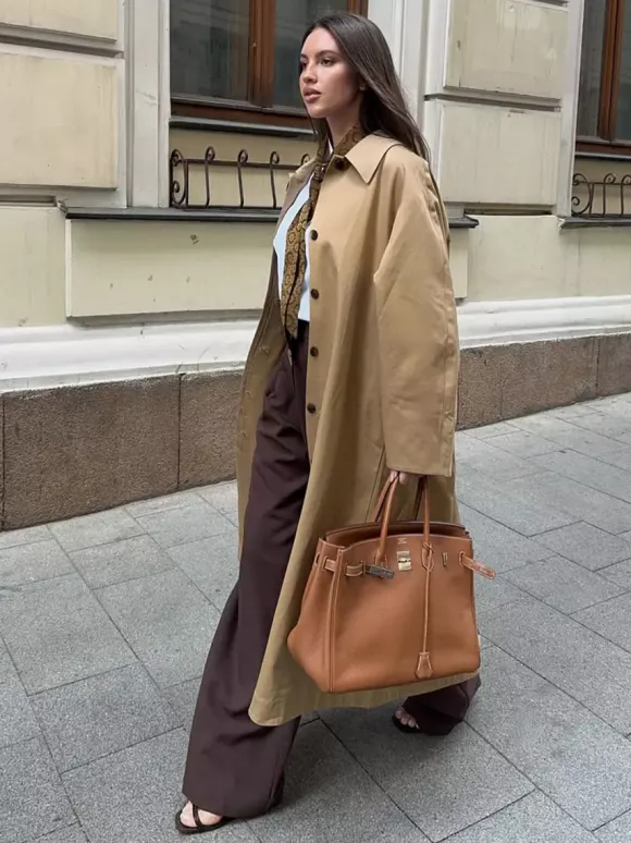 Classic Long Trench Coat For Women - Khaki Minimalist Single-Breasted Relaxed Fit Dust Coat - Spring Office-to-dinner Outerwear 2026