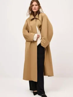 Classic Long Trench Coat For Women - Khaki Minimalist Single-Breasted Relaxed Fit Dust Coat - Spring Office-to-dinner Outerwear 2026