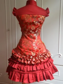 Classic Red Satin Qi Lolita Dress Sleevesless Plum Blossom Printed Ruffles
