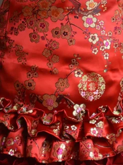 Classic Red Satin Qi Lolita Dress Sleevesless Plum Blossom Printed Ruffles