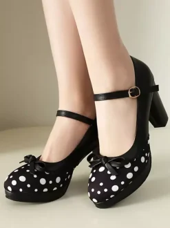 Classic Sweet Lolita Shoes Light Green Bows PU Leather Chunky Heel Lolita Pumps