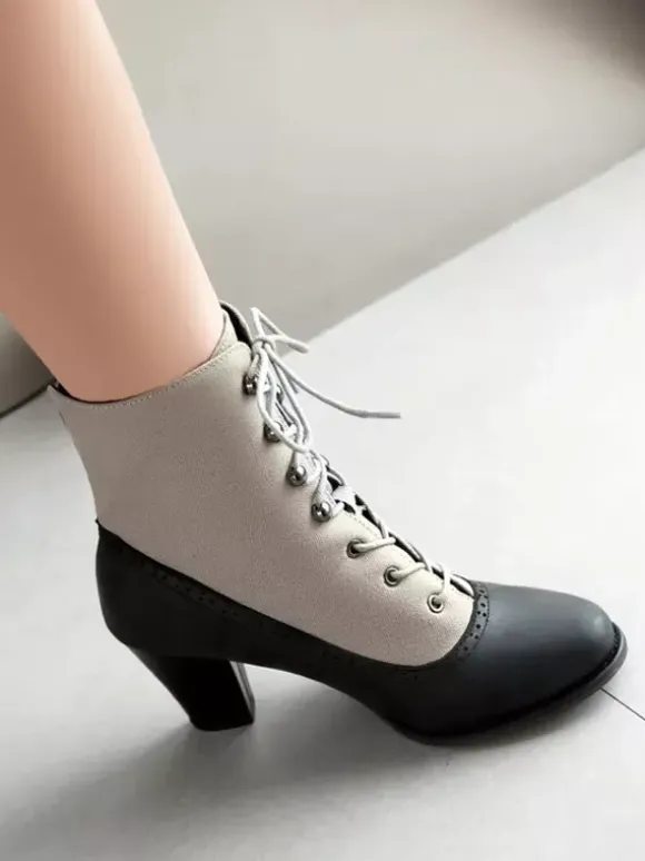 Classic Vintage Style Lolita Boots PU Leather Round Toe Red Lolita Shoes