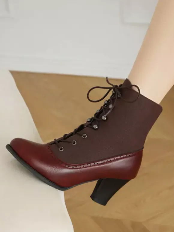 Classic Vintage Style Lolita Boots PU Leather Round Toe Red Lolita Shoes