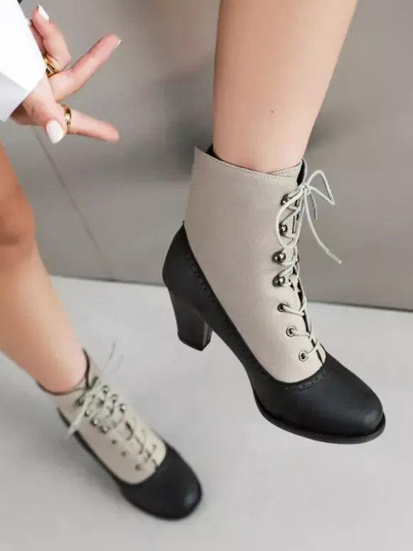 Classic Vintage Style Lolita Boots PU Leather Round Toe Red Lolita Shoes