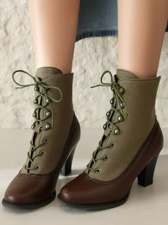 Classic Vintage Style Lolita Boots PU Leather Round Toe Red Lolita Shoes